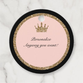 Rosa Guld Glitter & Svart Sweet 16 Prinsessa Krona Gåvor Etiketter