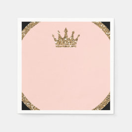 Rosa Guld Glitter & Svart Sweet 16 Prinsessa Krona Pappersservett