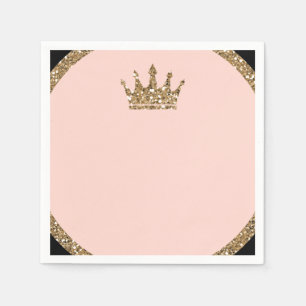 Rosa Guld Glitter & Svart Sweet 16 Prinsessa Krona Pappersservett