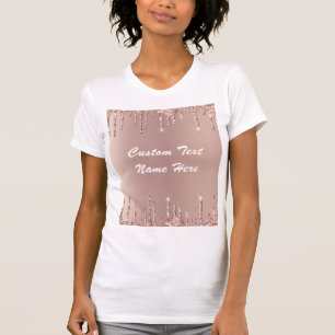 Rosa Guld Glitter T-Shirt Personlig Text