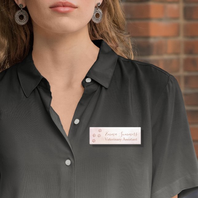 Rosa Guld Glitter Tass Veterinär Verksamhet Namnbricka (Skapare uppladdad)