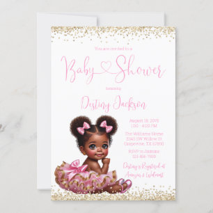Rosa Guld Glitter Tutu Afrikansk Flickas Barnkalas Inbjudningar