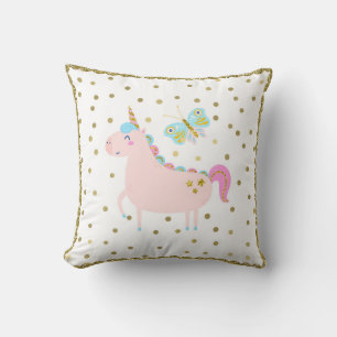 Rosa & Guld Glitter Unicorn Girls Bedroom Nursery Kudde