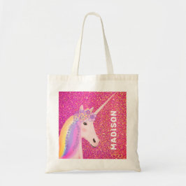 Rosa Guld Glitter Unicorn Rainbow Girly Anpassad Tygkasse