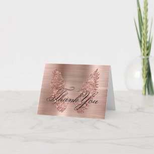 Rosa Guld Glitter Vingar och Folie Kalligrafi Tack Kort