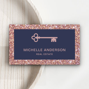 Rosa Guld Glitter Vintage Antik Nyckel Fastighet Visitkort