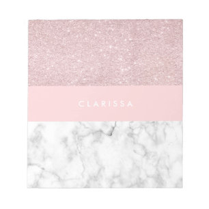 Rosa guld- glitter- & vitmarmor för elegant anteckningsblock