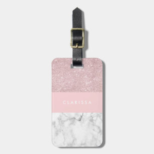 Rosa guld- glitter- & vitmarmor för elegant bagagebricka