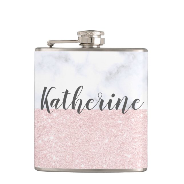 Rosa guld- glitter- & vitmarmor för elegant fickplunta (Framsidan)