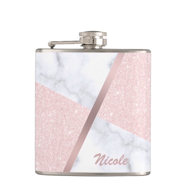 Rosa guld- glitter- & vitmarmor för elegant fickplunta (Framsidan)