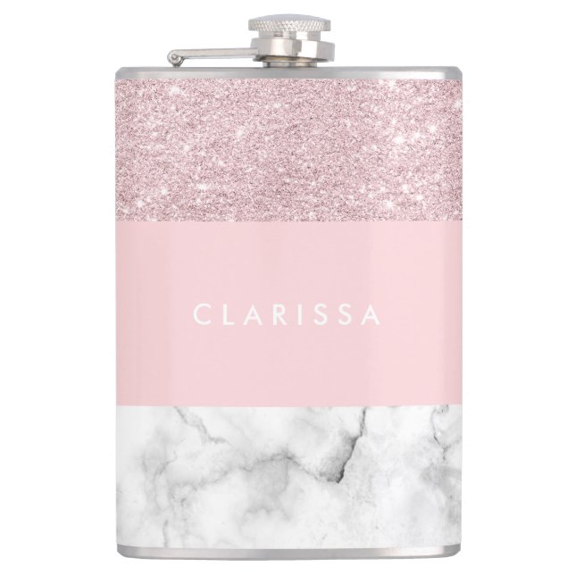 Rosa guld- glitter- & vitmarmor för elegant fickplunta (Framsidan)