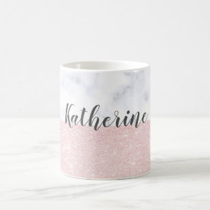 Rosa guld- glitter- & vitmarmor för elegant kaffemugg