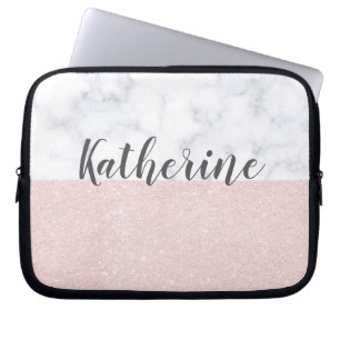Rosa guld- glitter- & vitmarmor för elegant laptop fodral