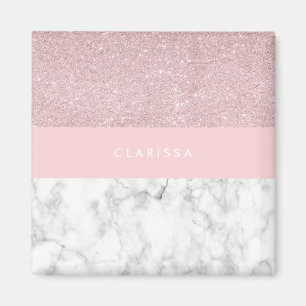 Rosa guld- glitter- & vitmarmor för elegant magnet