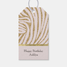  Rosa Guld Glitter Zebra Birthday Presentetikett