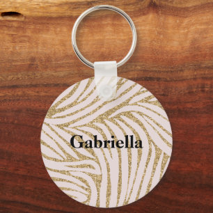 Rosa Guld Glitter Zebra Nyckelring