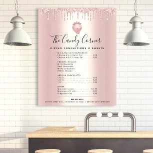 Rosa Guld Glitterdroppar Efterrättsmeny Prislista Poster