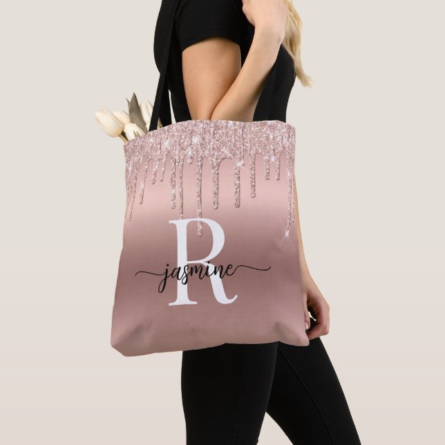Rosa Guld Glitterdroppar Rosa Metall Kvinnlig Mono Tygkasse (Närbild)