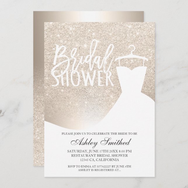 Rosa guld- glitterombre omkullkastar inbjudningar (Fram/baksida)