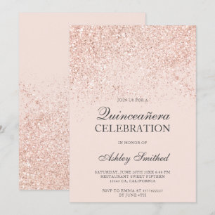 Rosa guld- glittersparkles rodna chic Quinceañera Inbjudningar