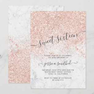 Rosa guld- glittertypografimarmor söta 16 inbjudningar