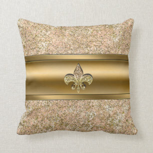 Rosa & Guld Glittrande Fleur de lis Chic Kudde