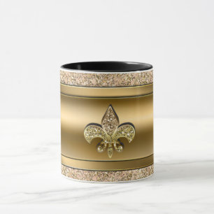 Rosa & Guld Glittrande Fleur de lis Chic Mugg