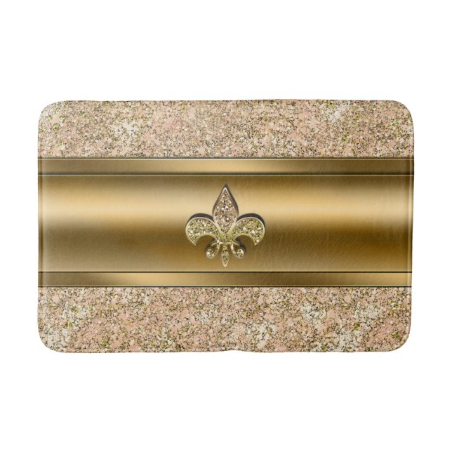 Rosa & Guld Glittrig Fleur de lis Chic Badrumsmatta (Framsidan)