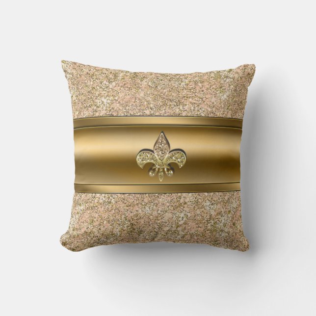 Rosa & Guld Glittrig Fleur de lis Chic Kudde (Framsida)