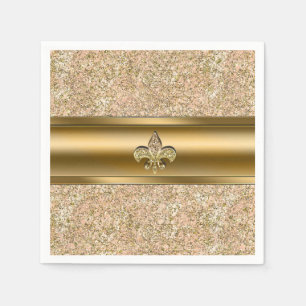Rosa & Guld Glittrig Fleur de lis-fest Pappersservett