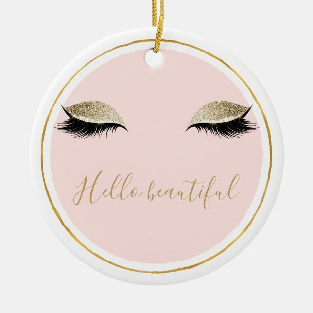 Rosa Guld Glitzy Black Eyelash Julgransprydnad Keramik (Framsidan)
