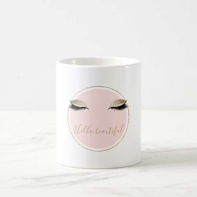 Rosa Guld Glitzy Black Eyelash Kaffemugg (Center)