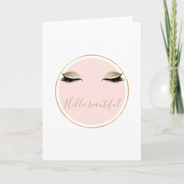 Rosa Guld Glitzy Black Eyelash Kort (Framsida)
