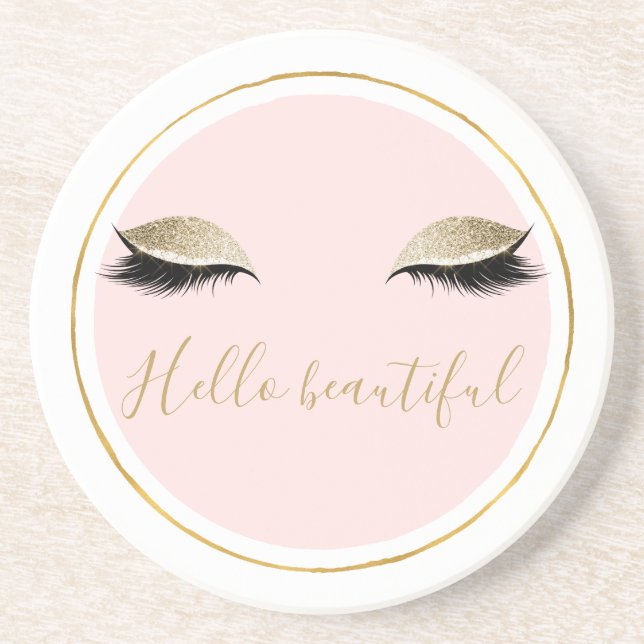 Rosa Guld Glitzy Black Eyelash Underlägg (Framsidan)