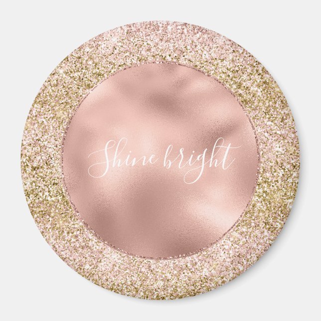 Rosa Guld Glitzy Girly Gnistra Glitter Ombre Magnet (Framsidan)