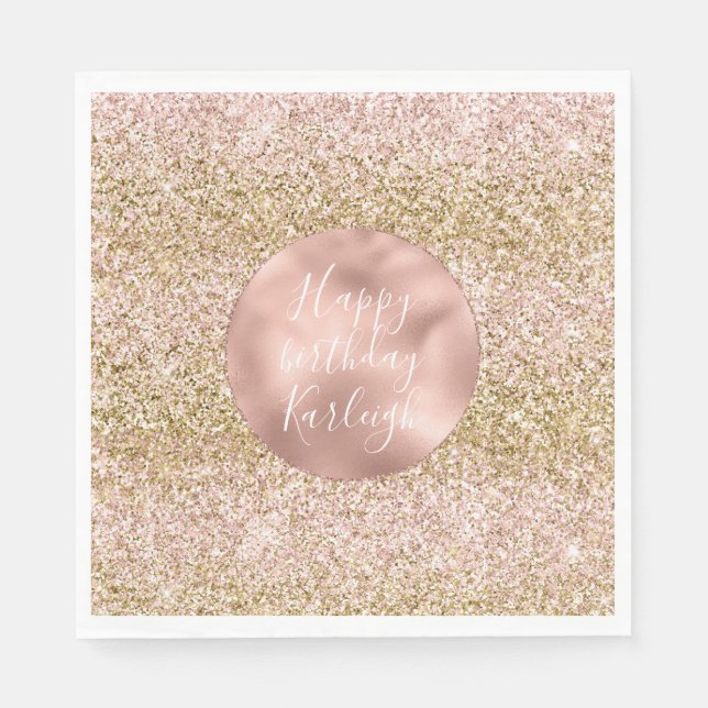 Rosa Guld Glitzy Girly Gnistra Glitter Ombre Pappersservett (Framsidan)