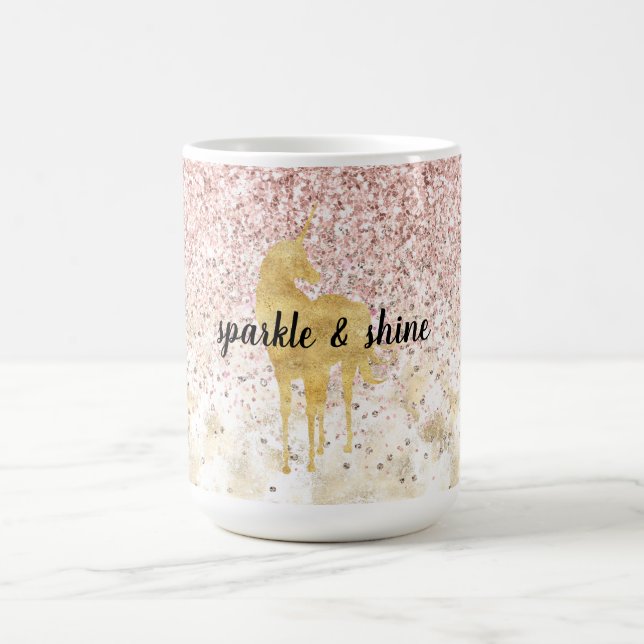 Rosa Guld Glitzy Glitter Unicorn Kaffemugg (Center)