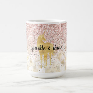 Rosa Guld Glitzy Glitter Unicorn Kaffemugg