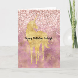 Rosa Guld Glitzy Glitter Unicorn Kort