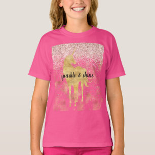 Rosa Guld Glitzy Glitter Unicorn T Shirt
