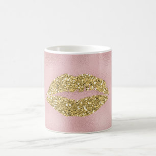 Rosa guld- Glitzy kyssläppar Kaffemugg