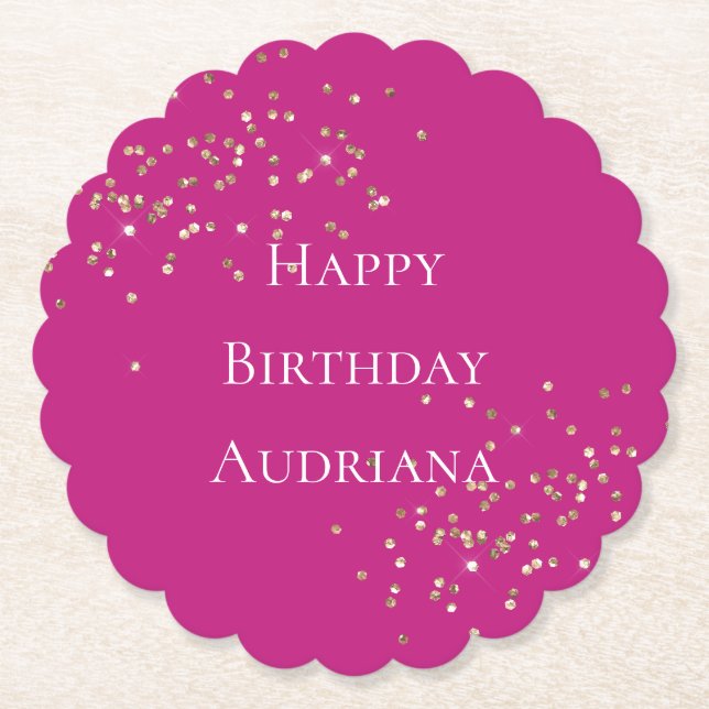 Rosa Guld Gnistra Confetti Birthday Underlägg Papper (Framsida)