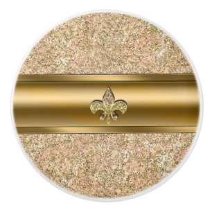 Rosa & guld- gnistra Glittery Fleur de lis Chic Knopp