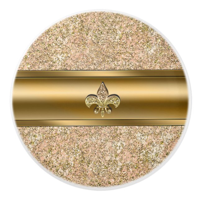 Rosa & Guld Gnistra Glittery Fleur de lis Chic Knopp (Framsidan)