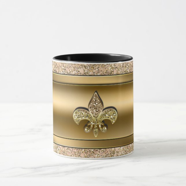 Rosa & Guld Gnistra Glittery Fleur de lis Chic Mugg (Center)