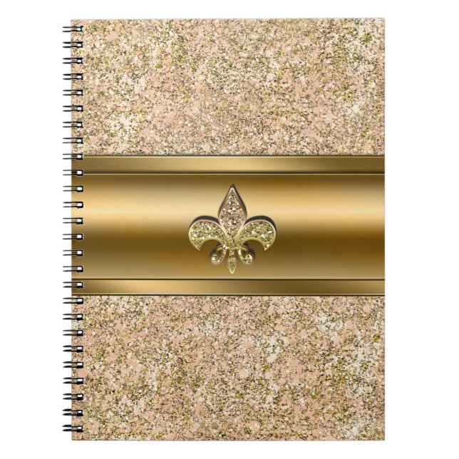 Rosa & Guld Gnistra Glittery Fleur de lis Party Anteckningsbok (Framsidan)