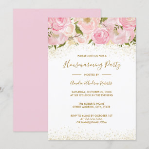 Rosa Guld Gnistra Ro Houseuppvärmning Party Inbjudningar