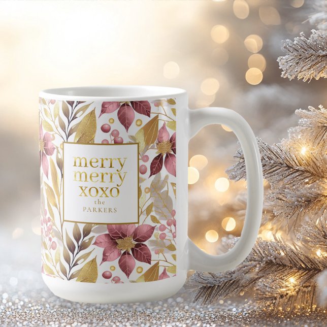 Rosa Guld God jul, Mönster#21 ID1009 Kaffemugg (Skapare uppladdad)
