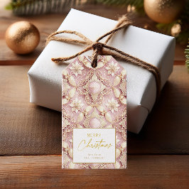 Rosa Guld God jul, Mönster#3 ID1009 Presentetikett