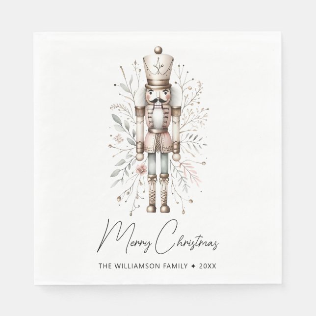 Rosa & Guld God jul Nutcracker Pappersservett (Framsidan)